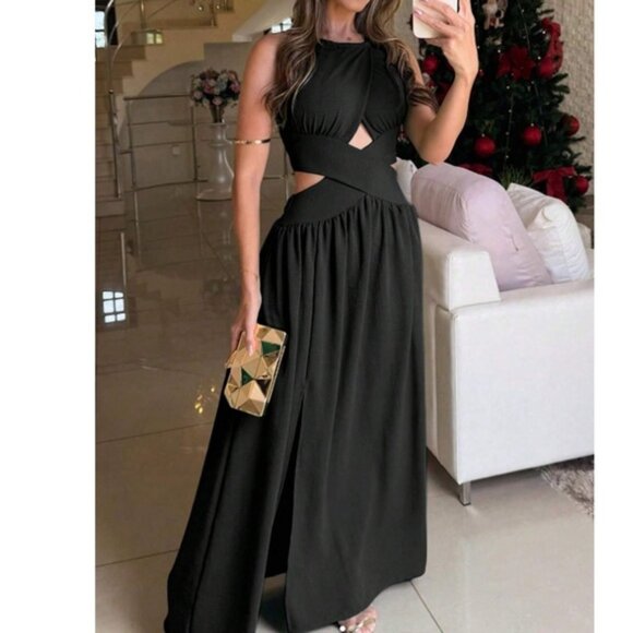Luxe Cut out Tie Back Split Thigh Party Occasion Dress - Picture 1 of 2